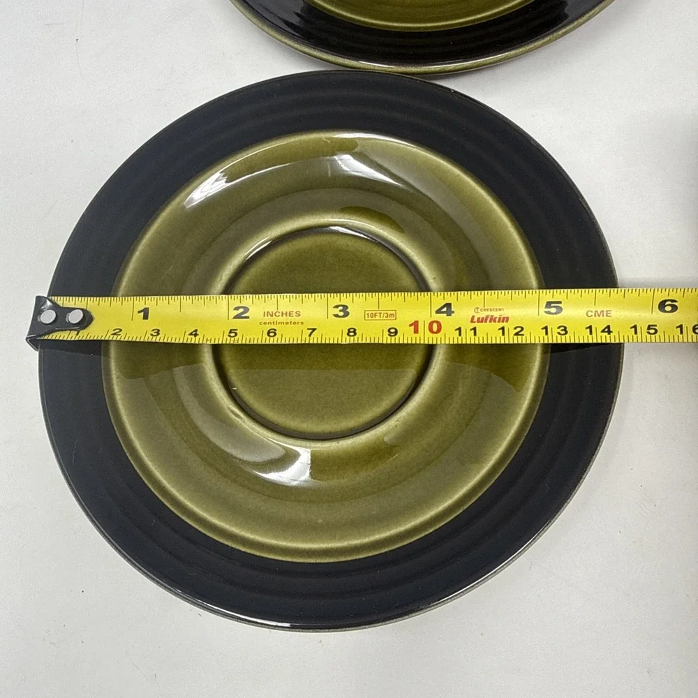 Vintage Retro 2 Tone Olive Green Petite Coffee Tea Cup Mug Saucer Set Of 4 Ridge